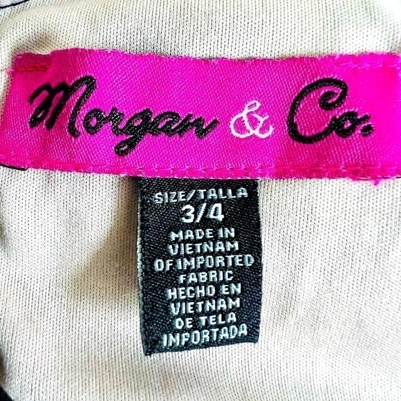 Morgan & Co. Black Swing Dress Lace Bodice with Nude Underlay Pleated Skirt 3/4 - Picture 11 of 13